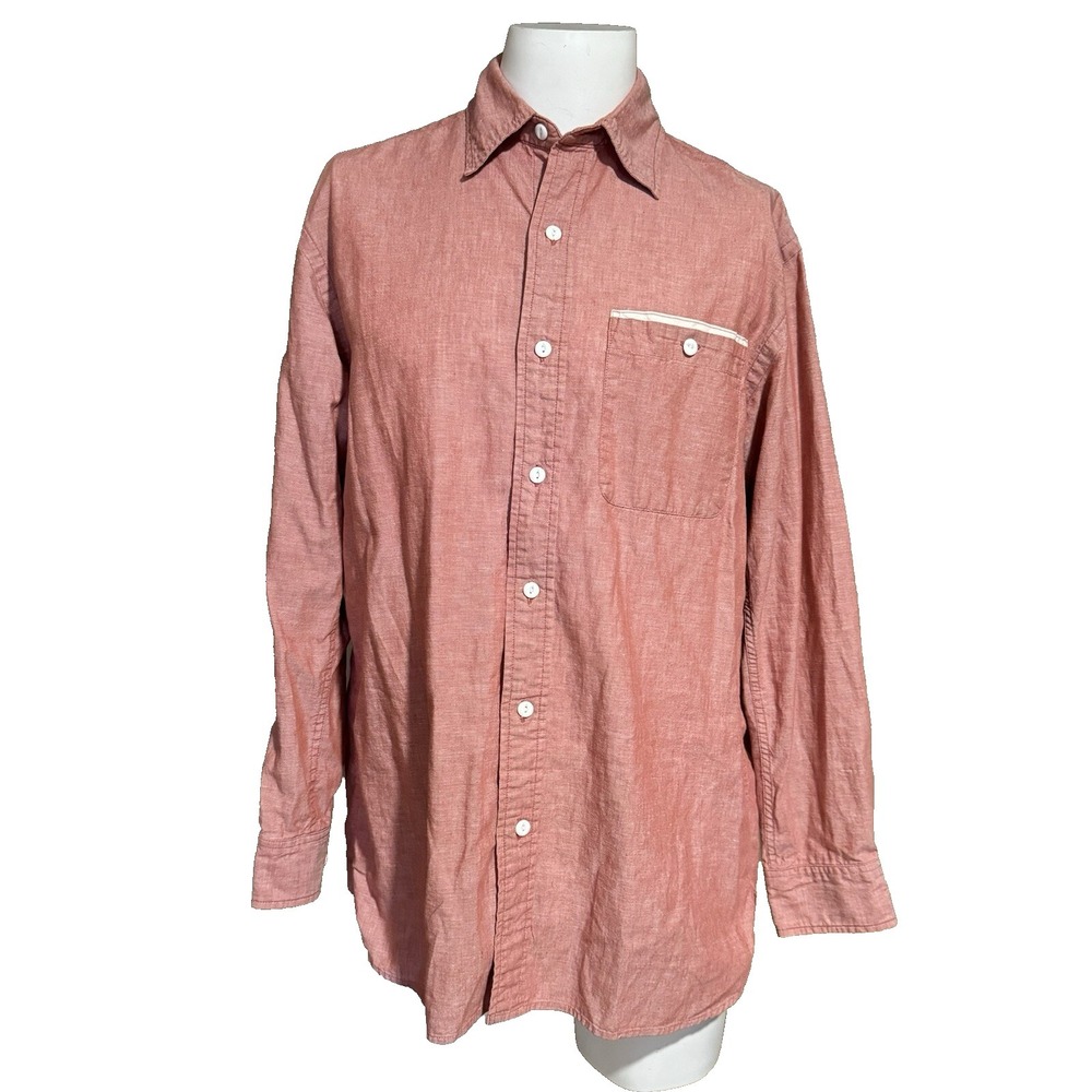 Orvis Linen Blend Dress Shirt Salmon Red Longsleeve Button Up Size Medium